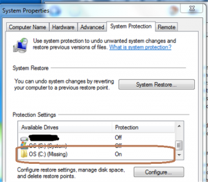 System Restore Missing Partition